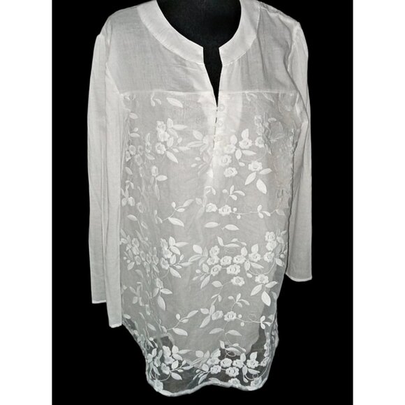 Zanzea White Blouse Overlay Flowers, Long Sl NEW Sz XXL - Picture 1 of 5